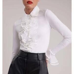 Anne Fontaine Patsy Organza Ruffle Flare Cuff Button Front Blouse Top 40